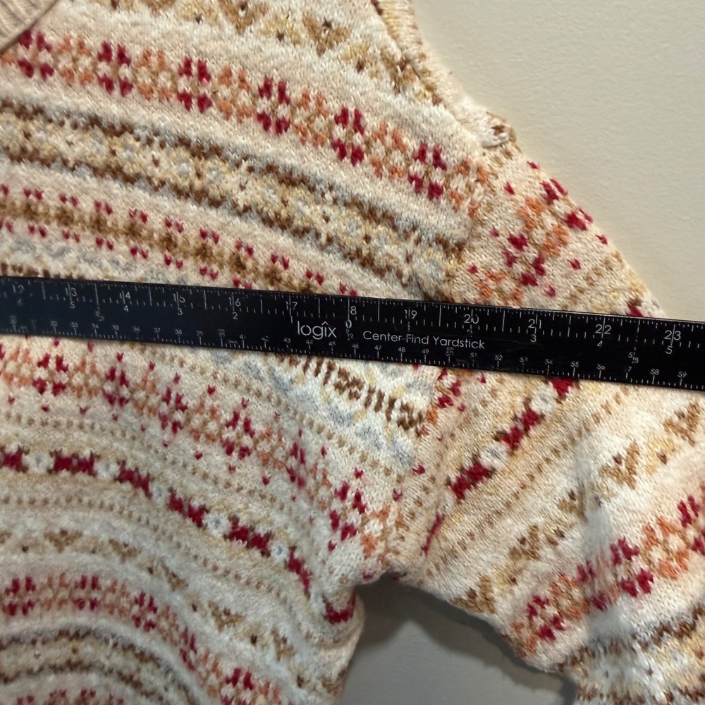 American Eagle Womens Fair Isle Crewneck Sweater Cream Tan Red Knit Small 407 - Picture 2 of 7